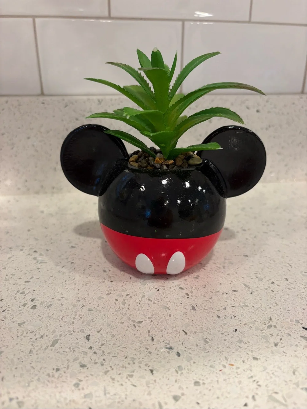 Disney Black and Red Character Ceramic Planter with Green Faux Succulent